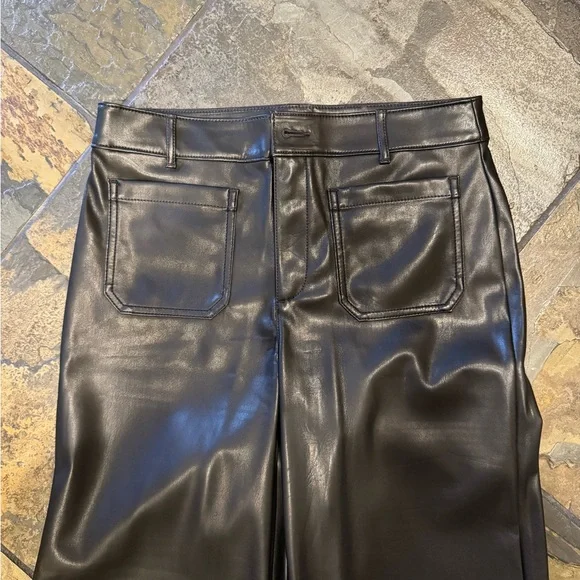 LOFT Black Wide-Leg Faux Leather Pants, size 6. NWT. - Picture 2 of 4